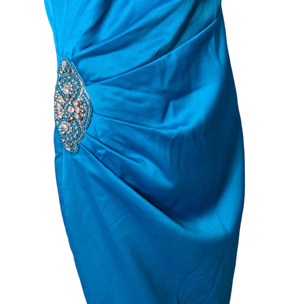 Jessica Howard Turquoise Blue Satin One Shoulder Cocktail Dress | Size 10 - Picture 5 of 8